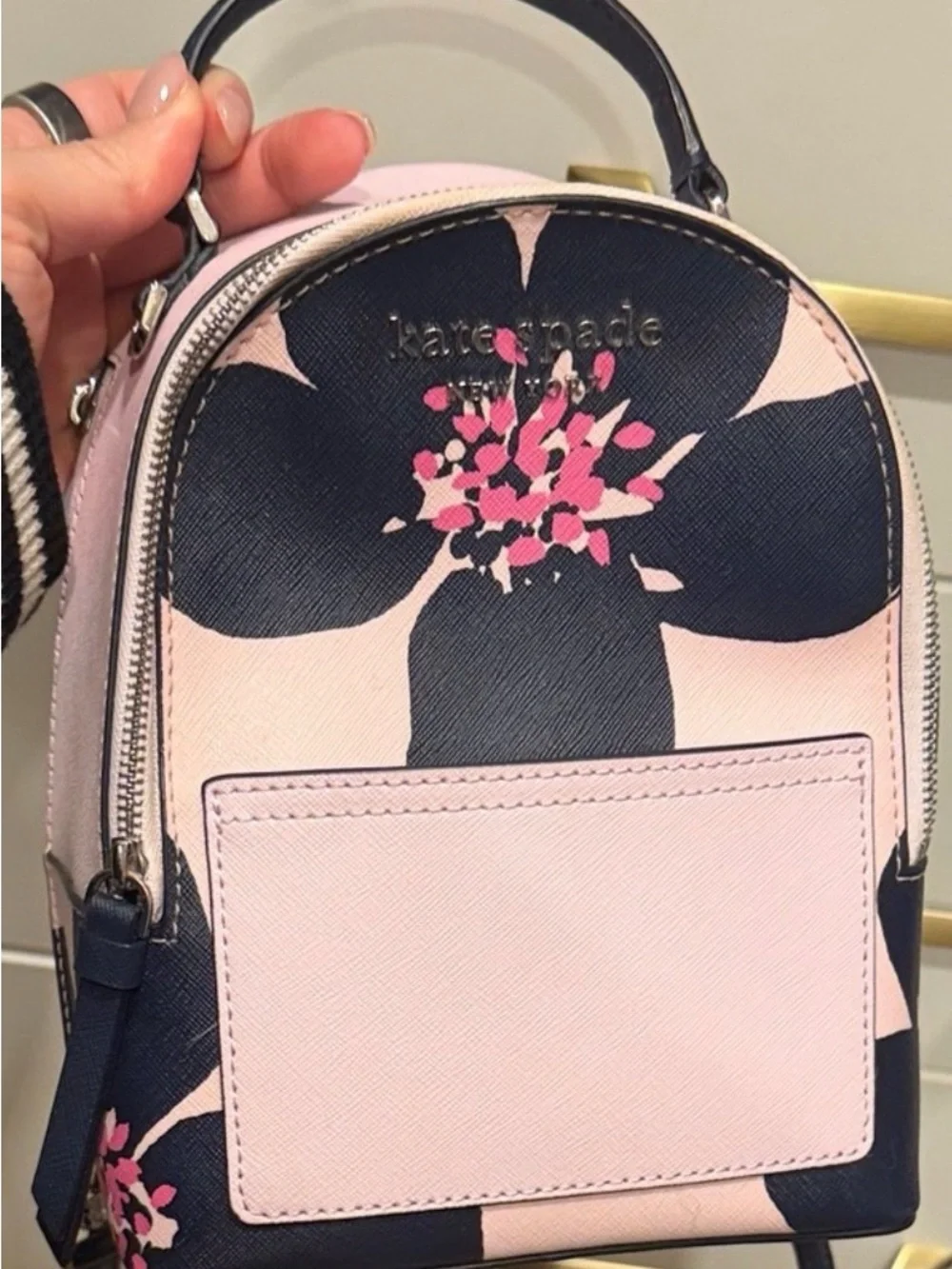kate spade Navy and Pink Floral Mini Backpack